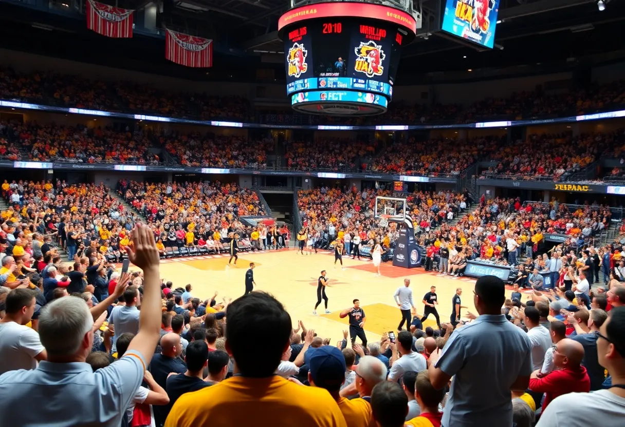 Fans cheering during the WNBA semifinals game between the Minnesota Lynx and the Phoenix Mercury.