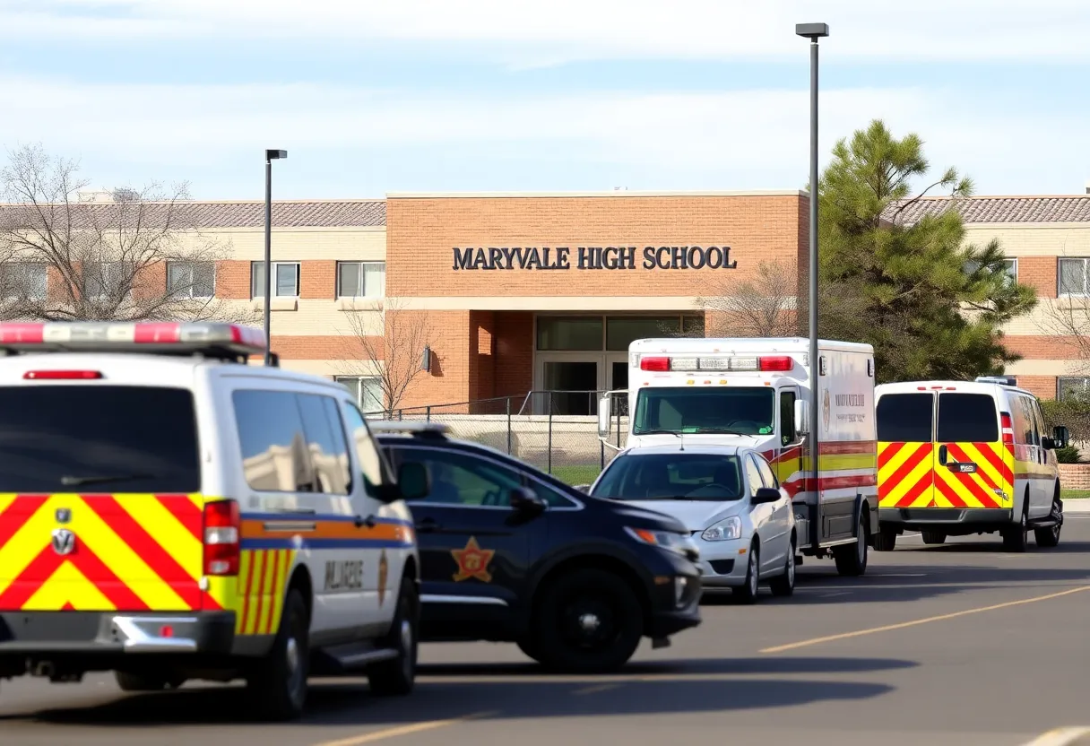 Emergency response vehicles at Maryvale High School
