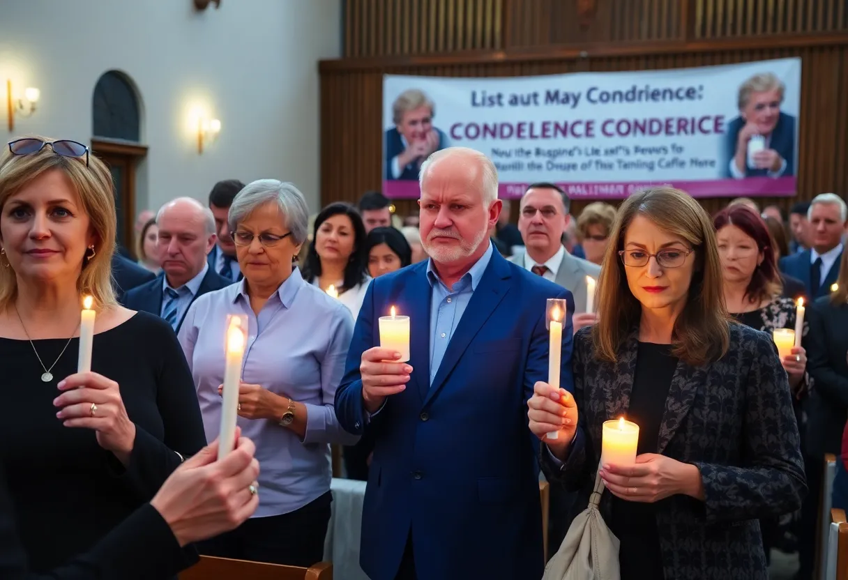 Memorial service attendees holding candles in honor of Charlie Kirk