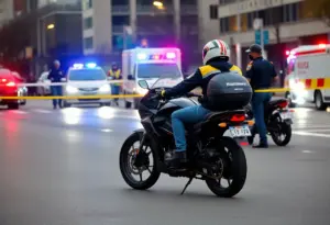 Scene of a motorcycle accident with emergency responders