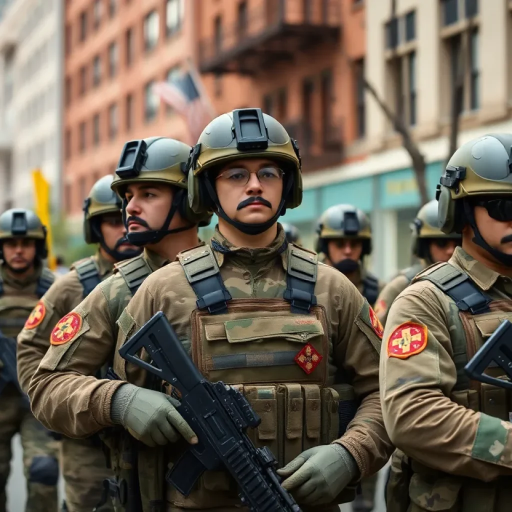 National Guard members patrolling a city street in Washington, D.C.