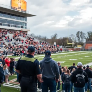 Football game at Northview Public Schools with security measures in place.