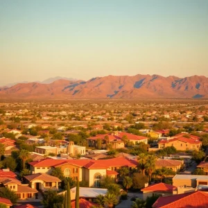 Cityscape of Phoenix with mountains and residential neighborhoods