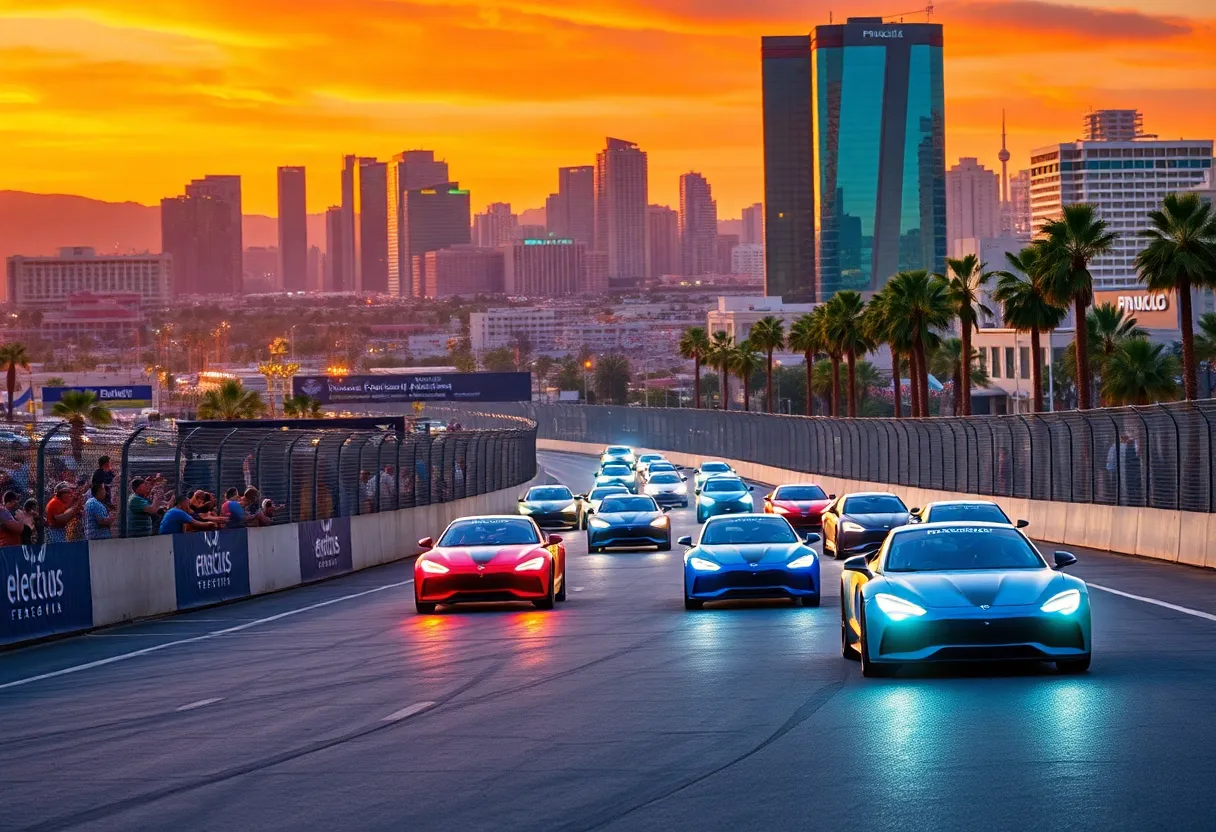 Electric vehicles racing in Phoenix during Formula E event