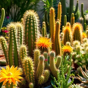 Various cacti and succulents in a Phoenix garden landscape.