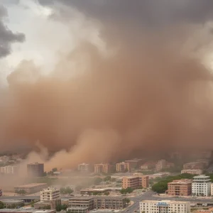 A haboob engulfing Phoenix city streets.