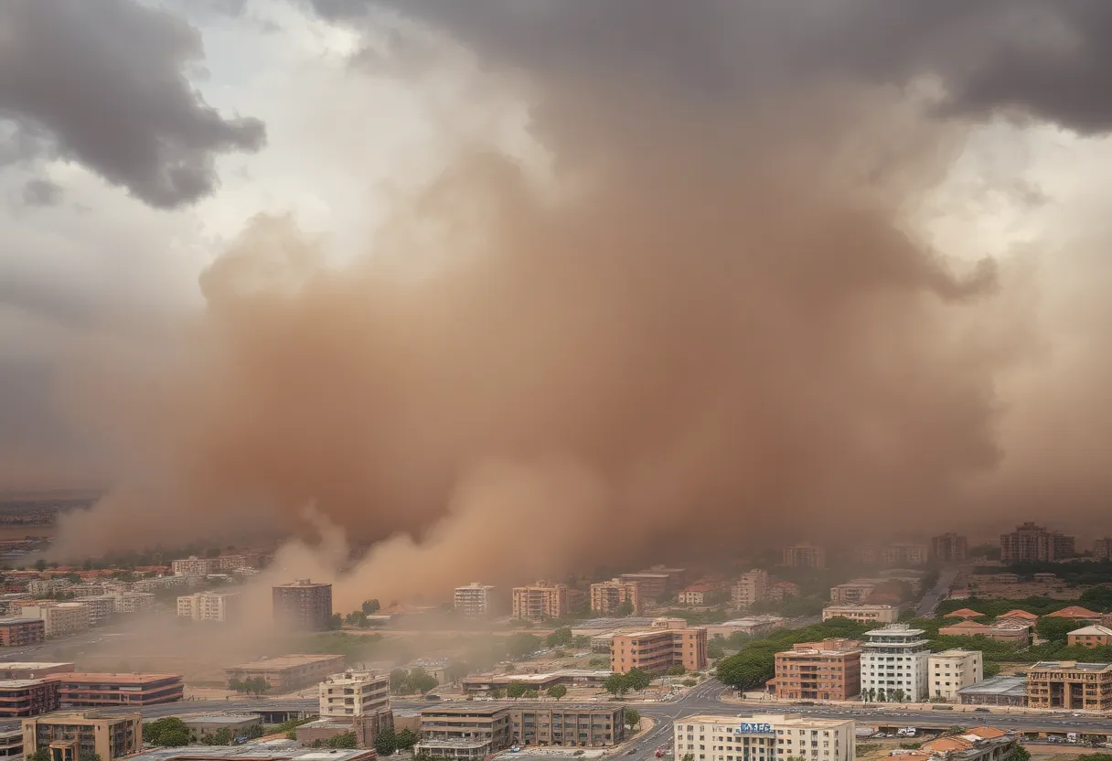 A haboob engulfing Phoenix city streets.