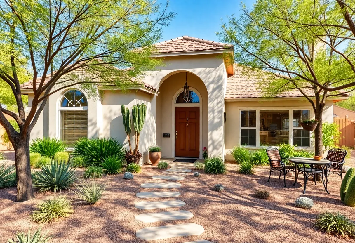 A renovated home in Phoenix designed for desert climate with energy-efficient features and drought-resistant landscaping.