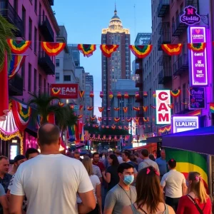 Colorful and inclusive cityscape representing LGBTQ+ community in Phoenix