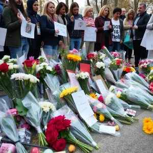 Memorial site with flowers dedicated to Charlie Kirk in Phoenix