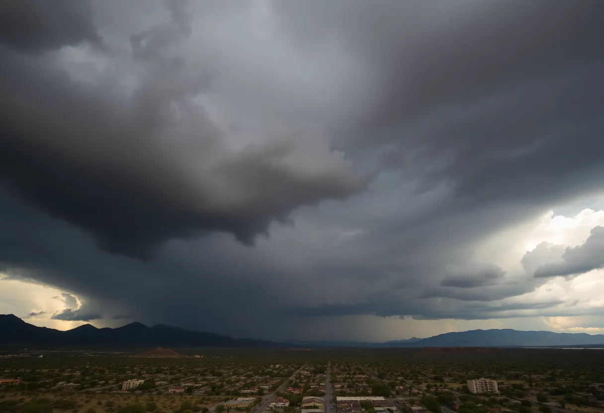 Dramatic storm clouds over Phoenix desert landscape