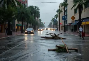 Flooded street in Phoenix during severe monsoon storm