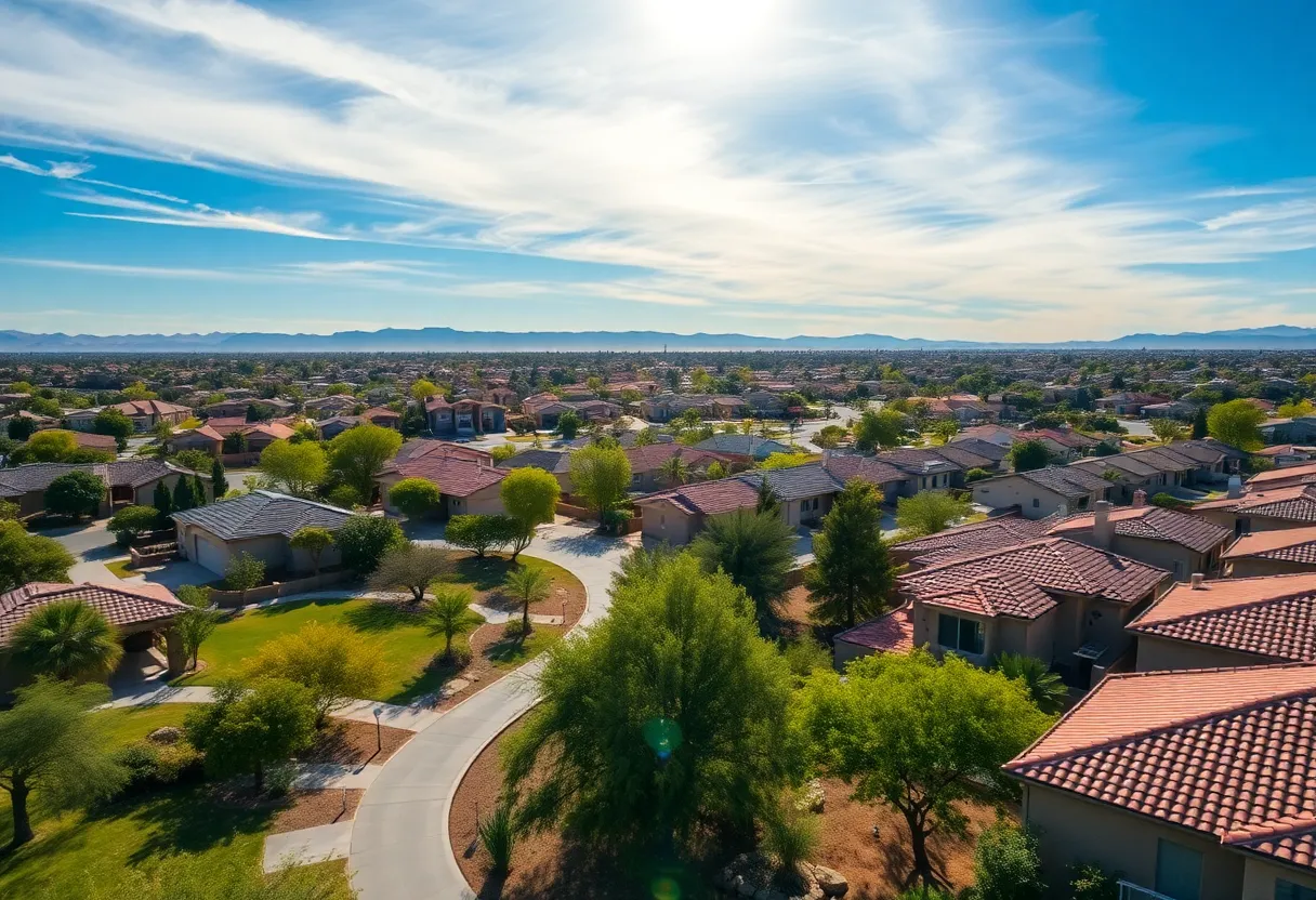 Suburban neighborhoods in Phoenix with homes and parks