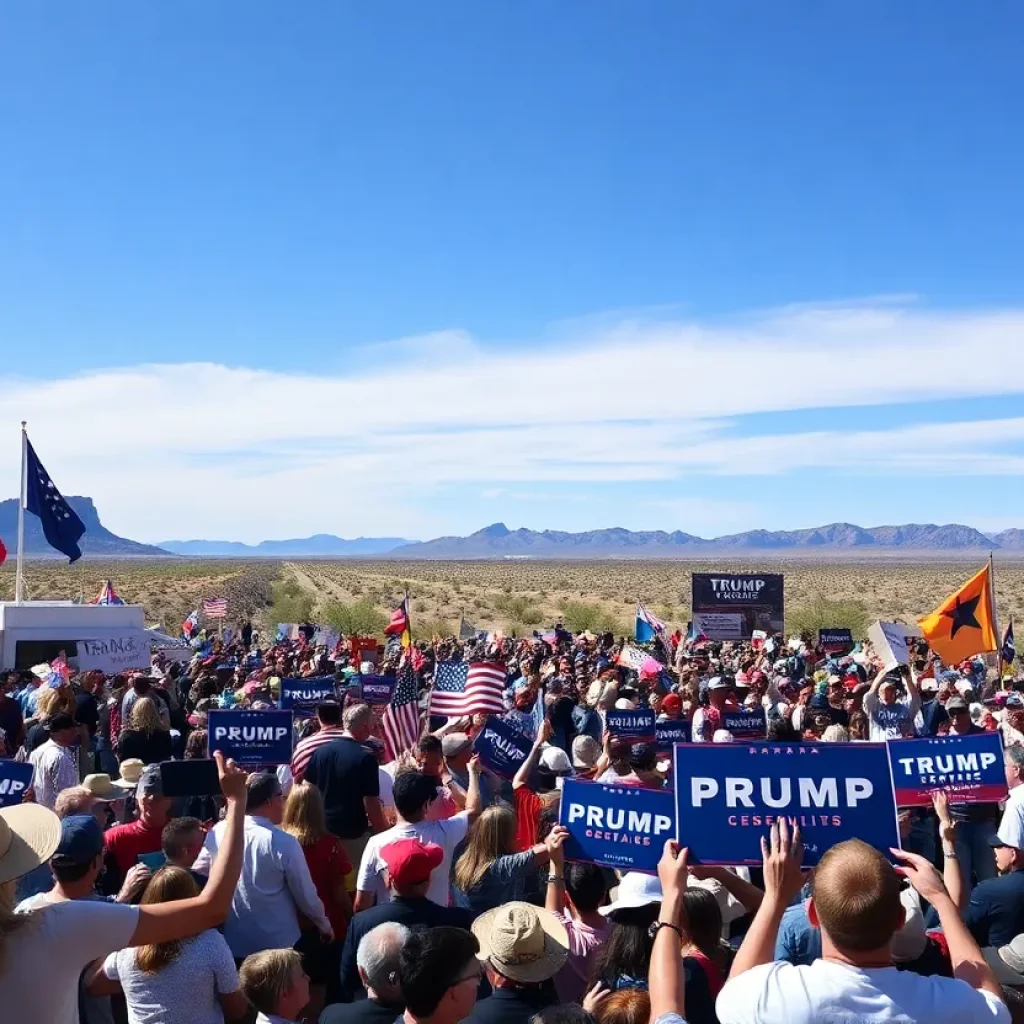 A lively Arizona political rally with supporters and campaign signs