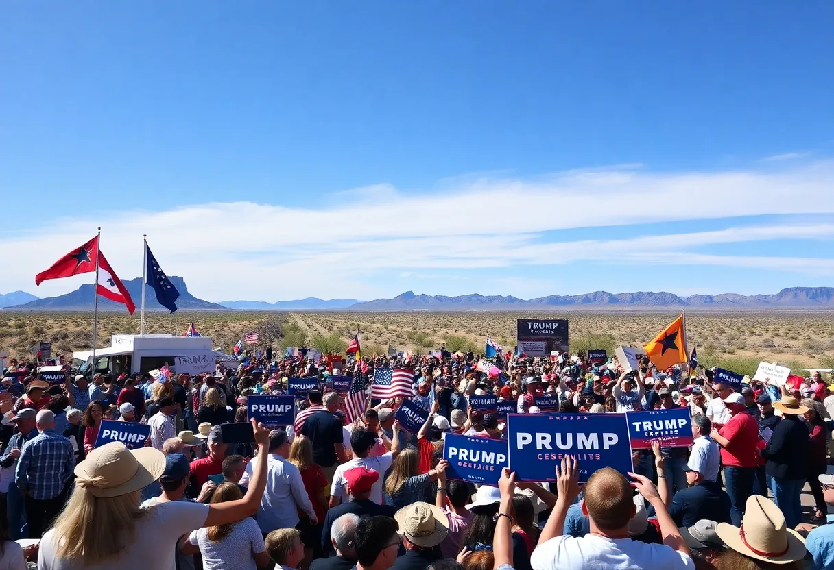 A lively Arizona political rally with supporters and campaign signs