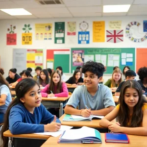 Diverse students engaging in activities at a Phoenix public high school