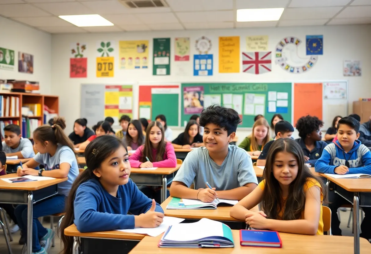 Diverse students engaging in activities at a Phoenix public high school