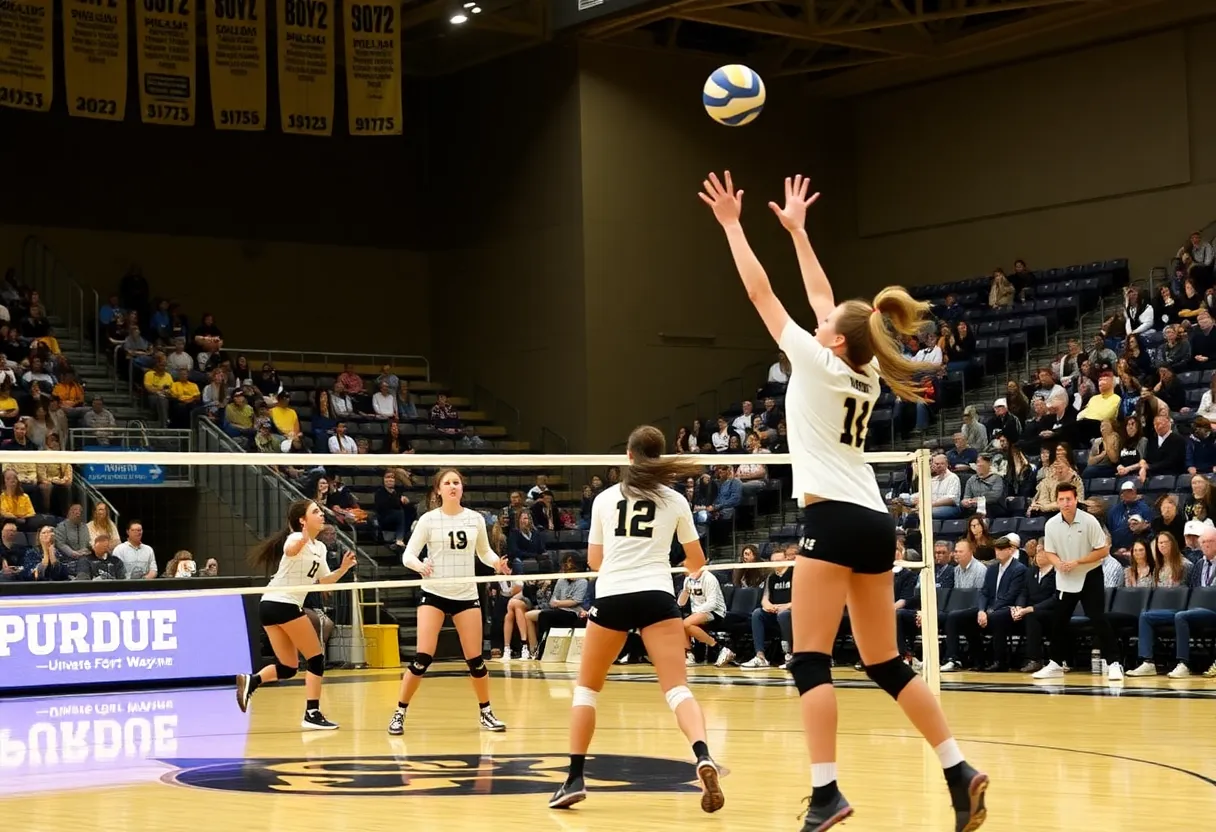 Volleyball game action at Purdue University Fort Wayne