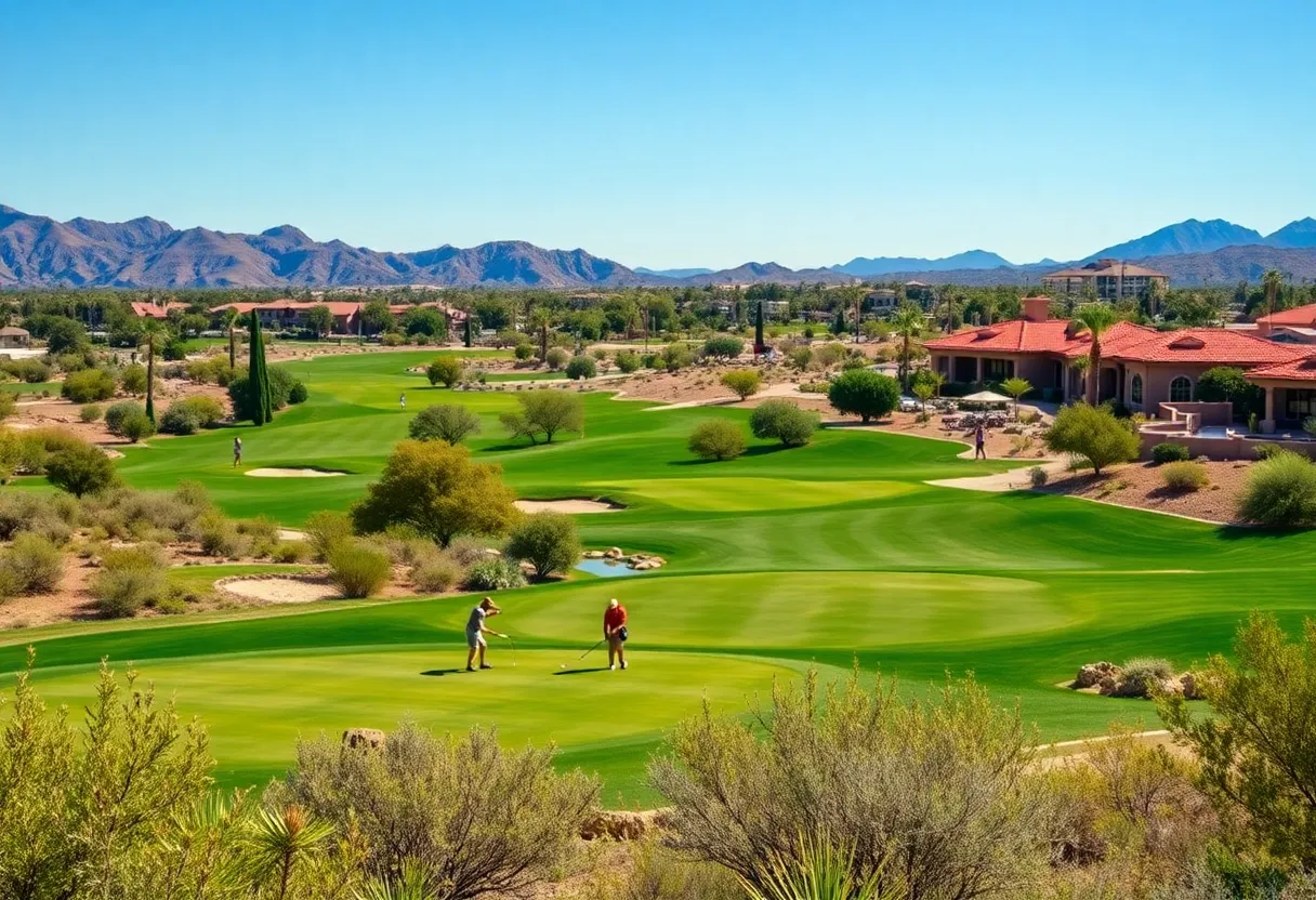 Scenic golf course in Scottsdale, Arizona with players