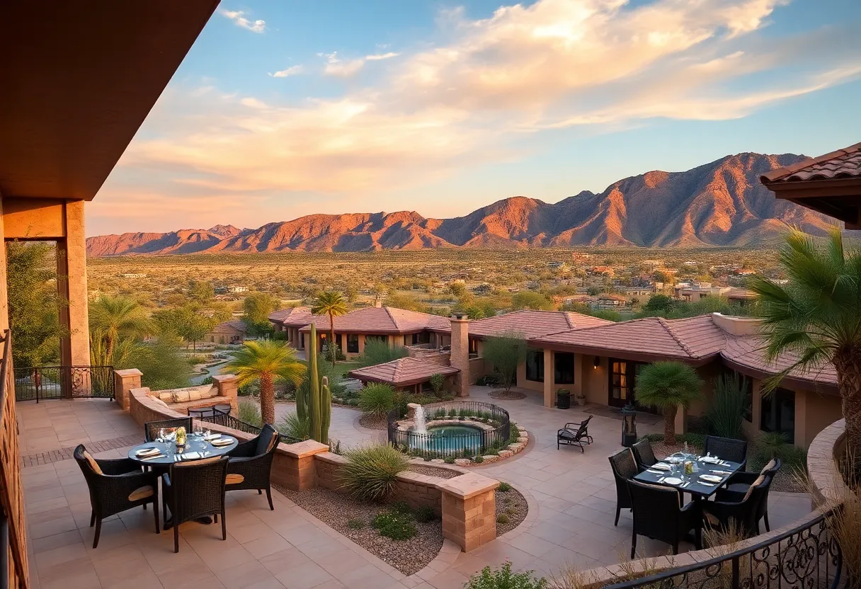 Scenic view of luxurious homes and dining in Scottsdale, Arizona