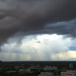 Stormy skies over Phoenix with dust and wind disruptions