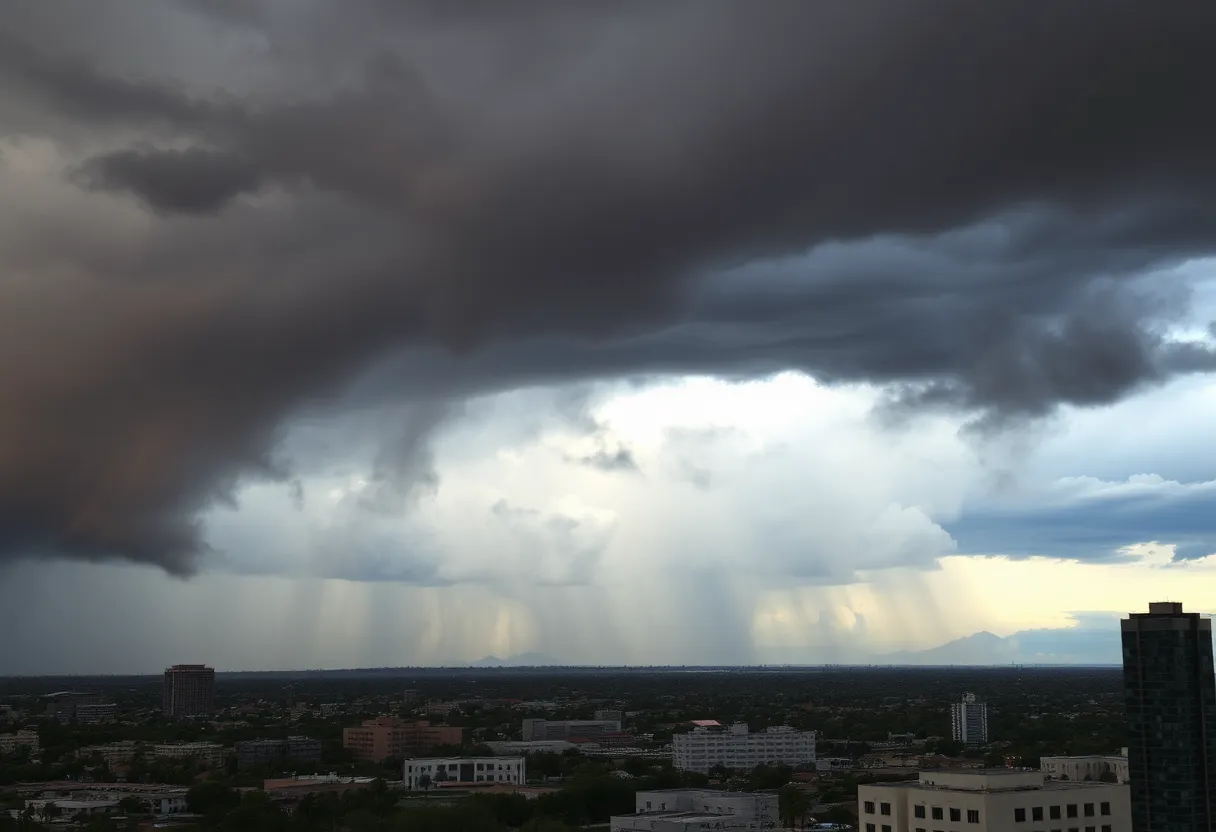 Stormy skies over Phoenix with dust and wind disruptions
