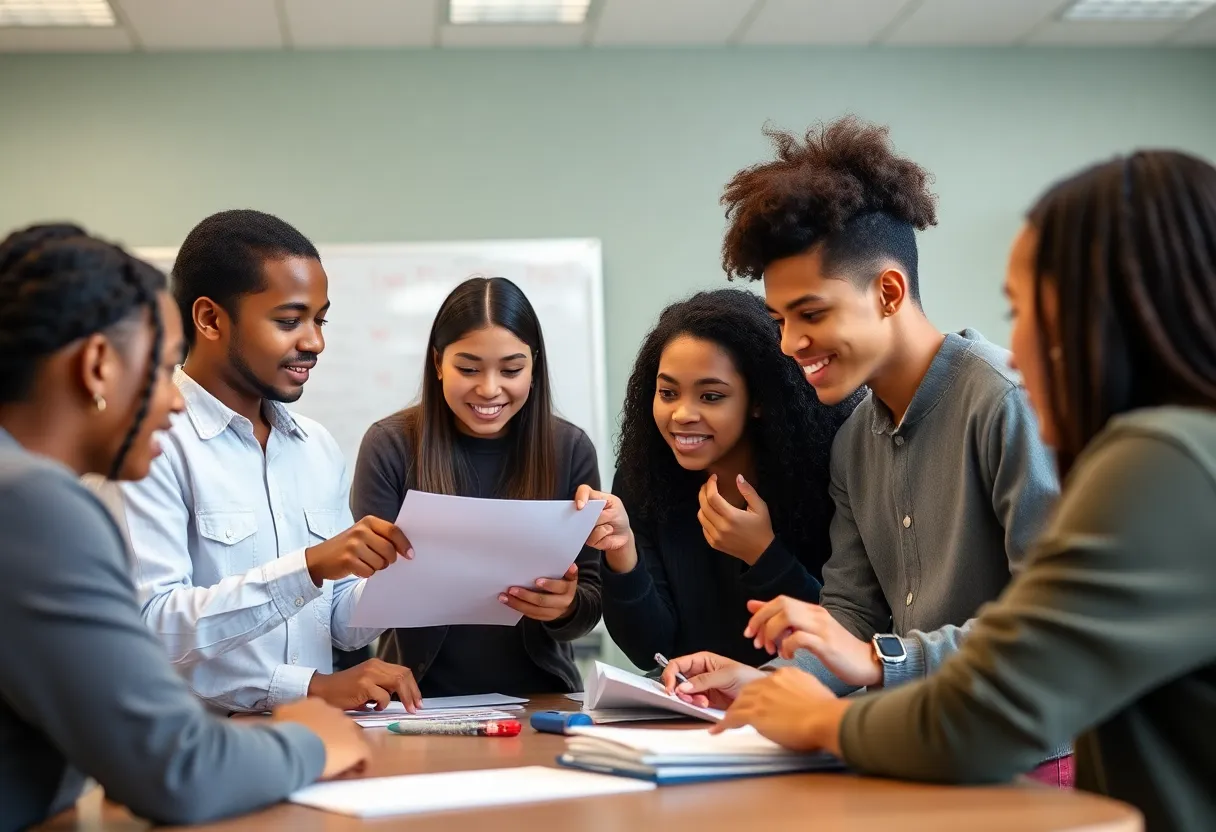 High school students participating in a business project