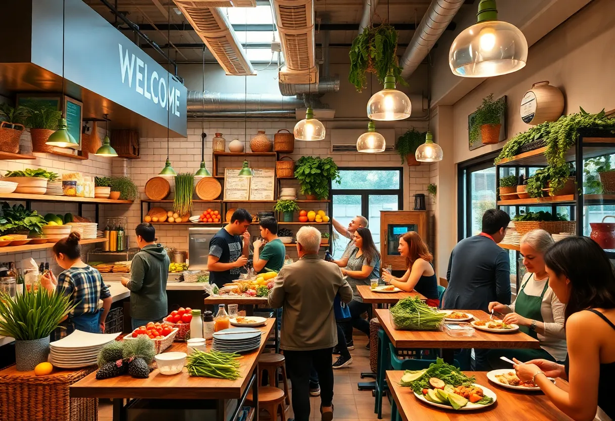 Interior of Sweetgreen restaurant showcasing healthy meal preparation