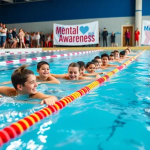 Students swimming in a relay race for mental health awareness