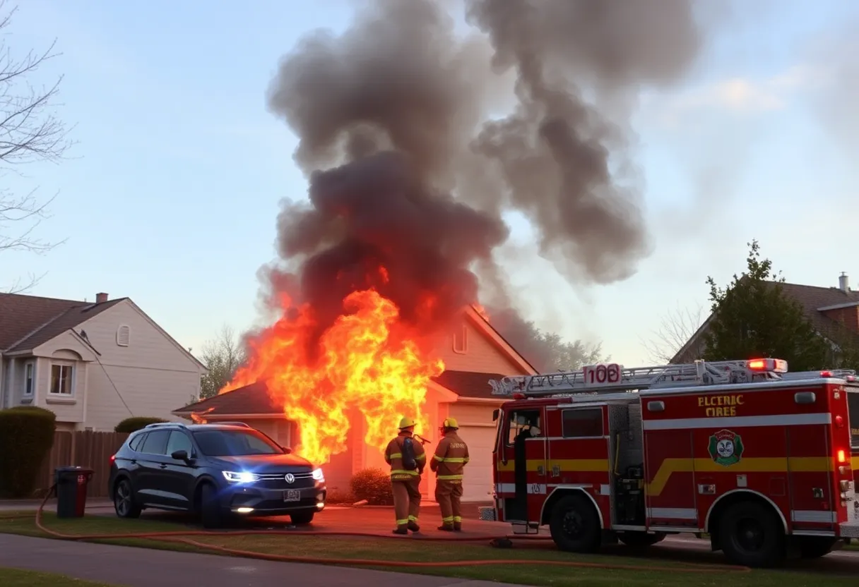Firefighters responding to a fire caused by an electric vehicle
