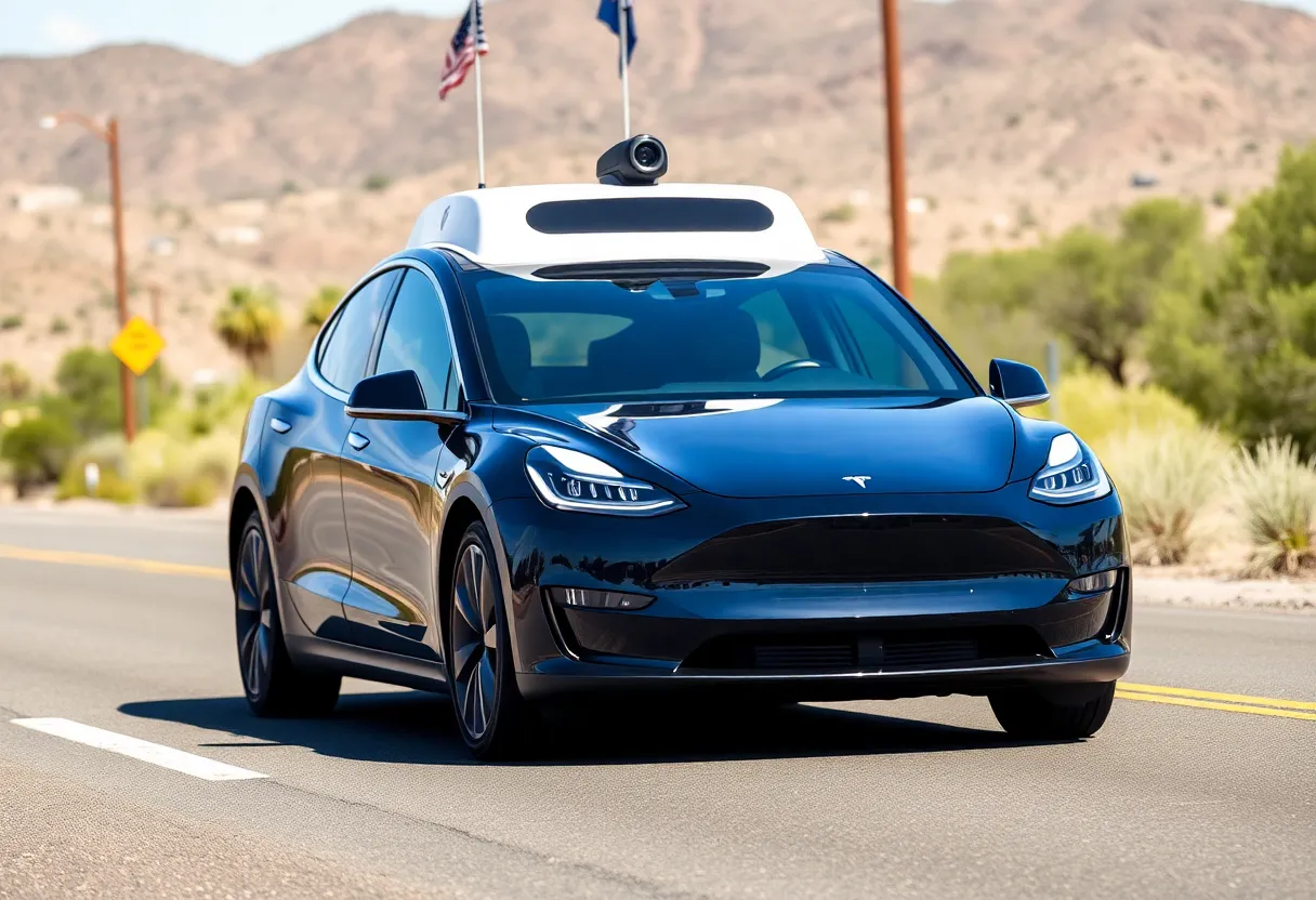 Tesla autonomous vehicle on Arizona road for testing