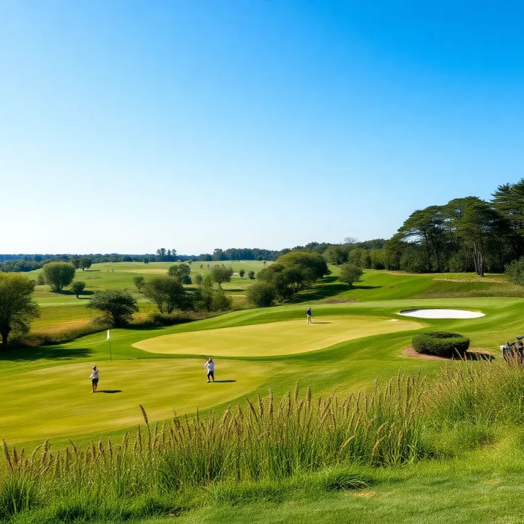Golf tournament scene featuring players in competition
