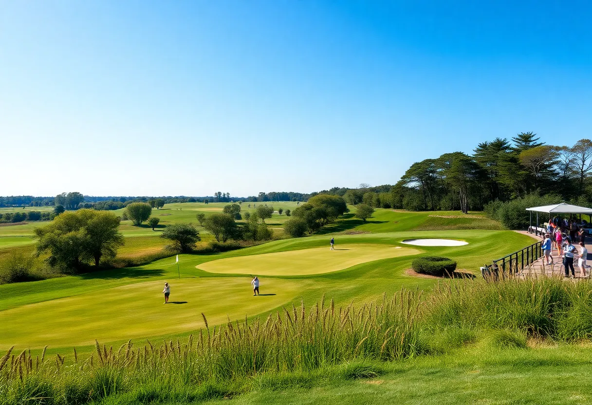 Golf tournament scene featuring players in competition
