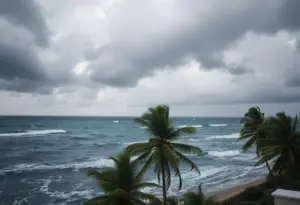 Dark clouds and rough seas during tropical storm conditions at Treasure Coast