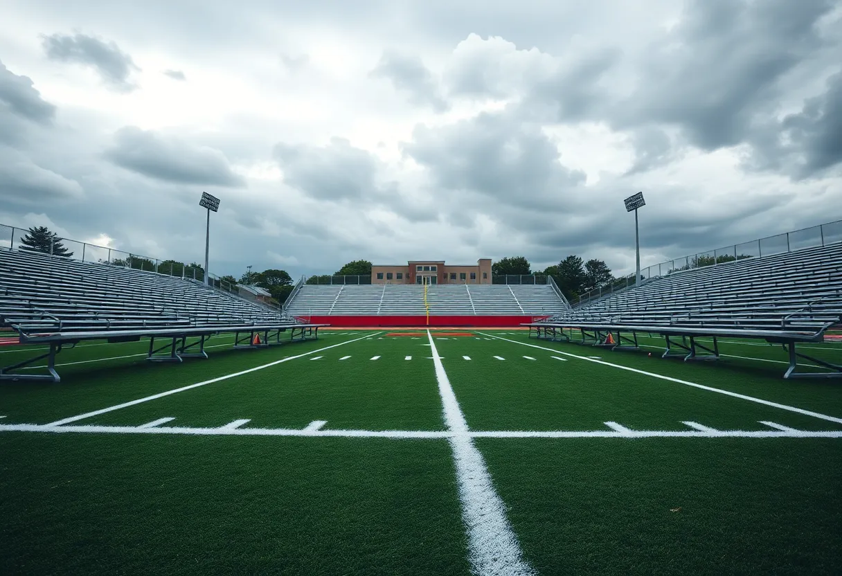 Empty football field at Alleman High School