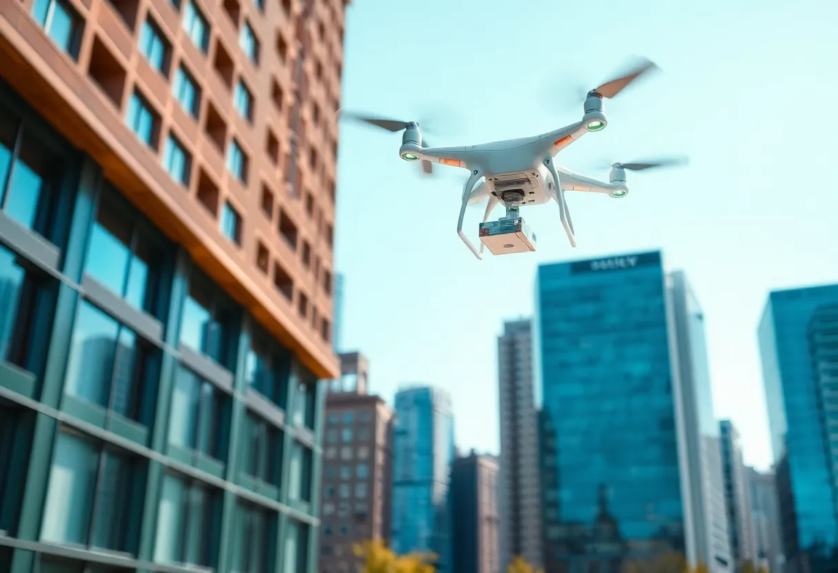 Amazon drone delivering a package