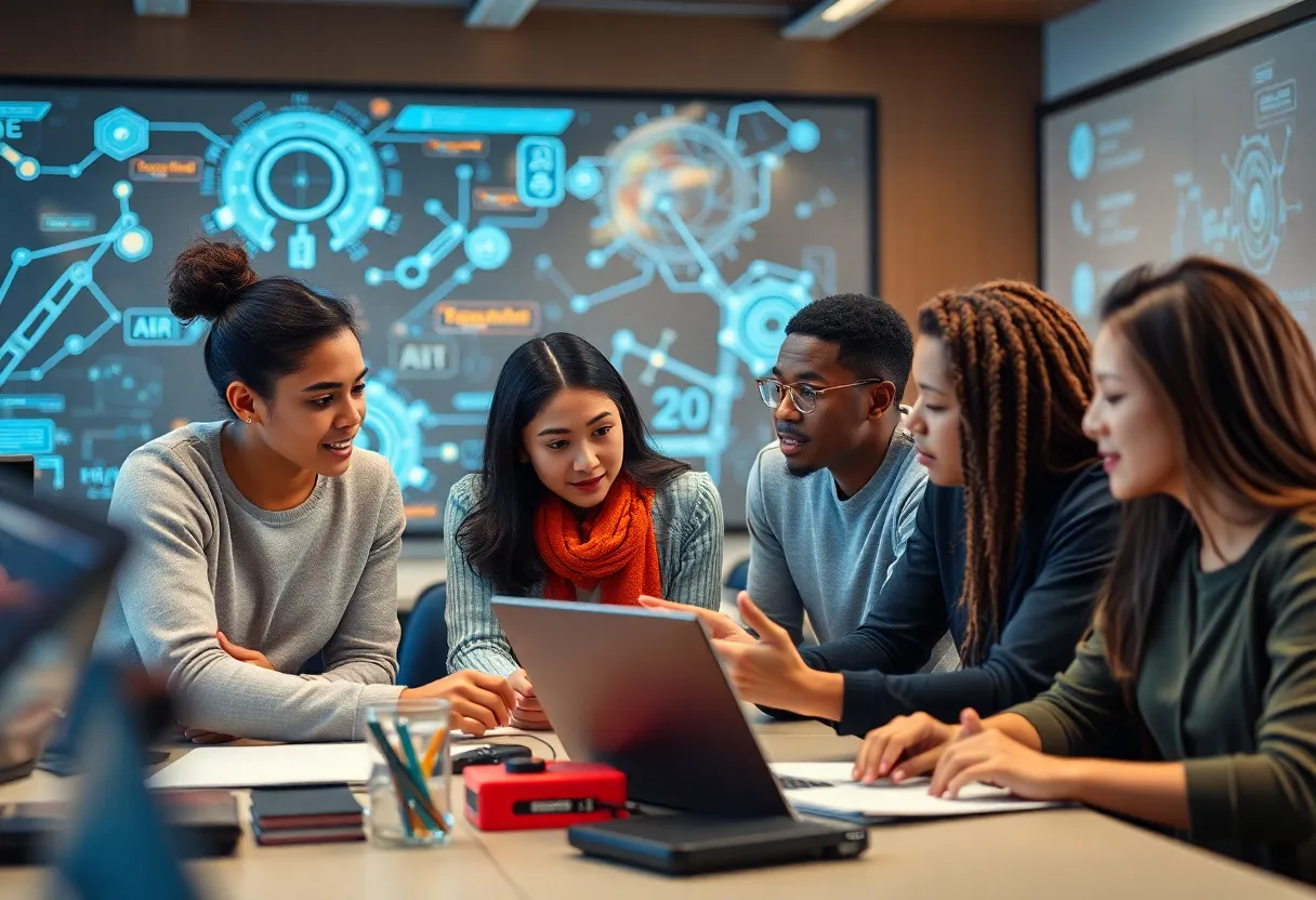 University students learning about artificial intelligence in a classroom setting