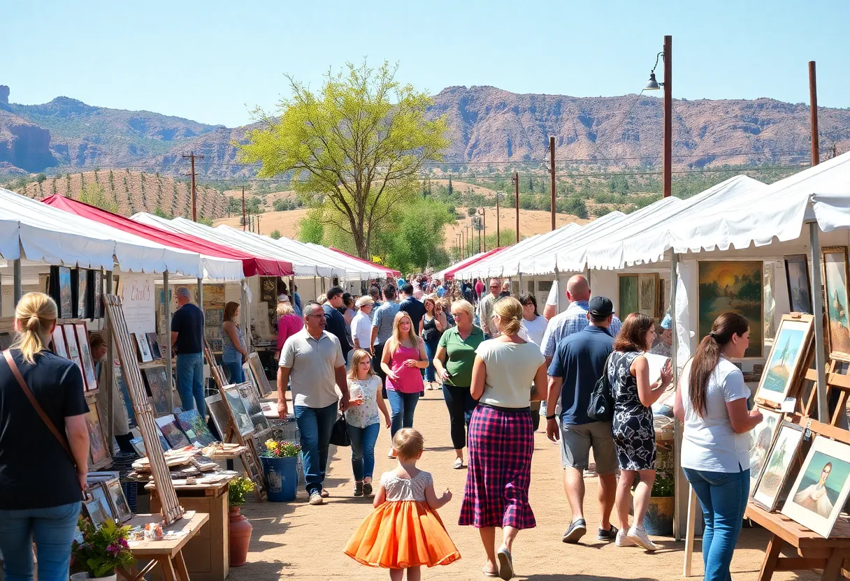 Families enjoying the Arizona arts fair with local crafts and activities.