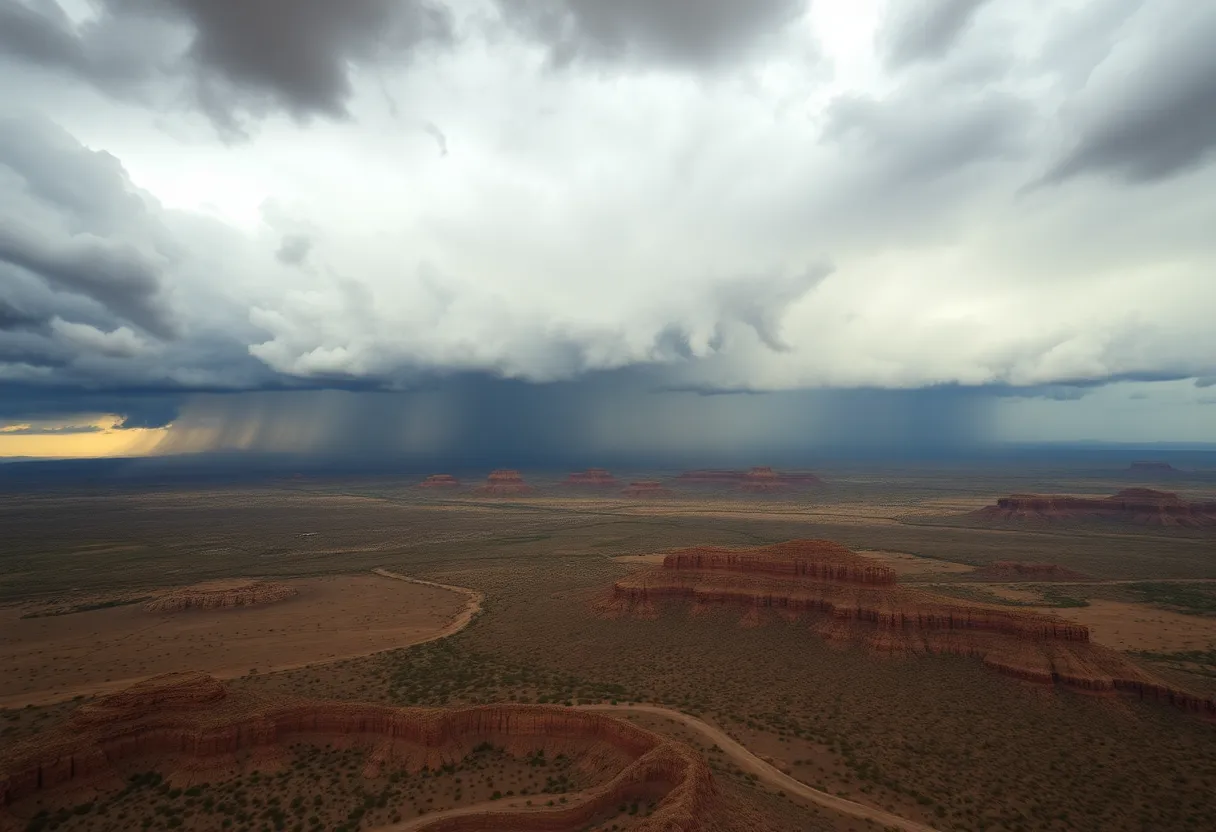 Rain clouds looming over the Arizona desert