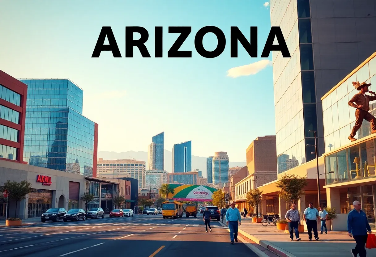 Arizona skyline with new businesses symbolizing economic development