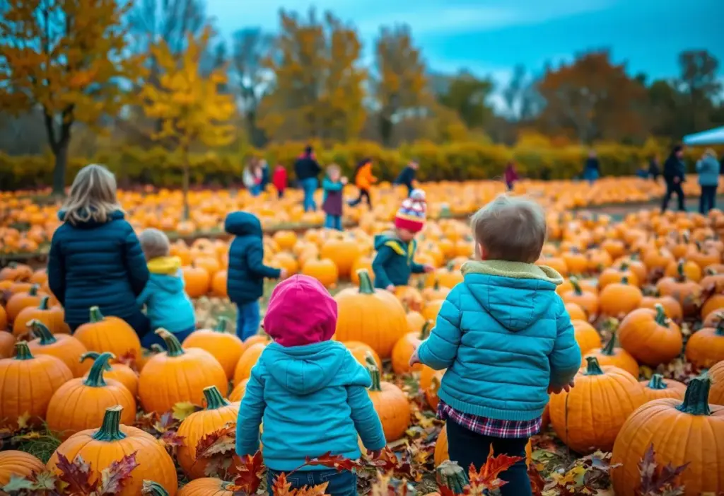 Families enjoying a pumpkin patch in Arizona during fall.