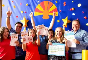 Arizona Lottery tickets and prize celebration