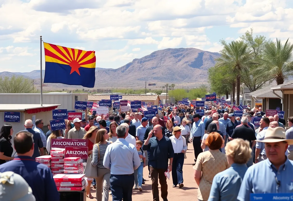 Arizona political landscape with campaign materials for the 2026 elections