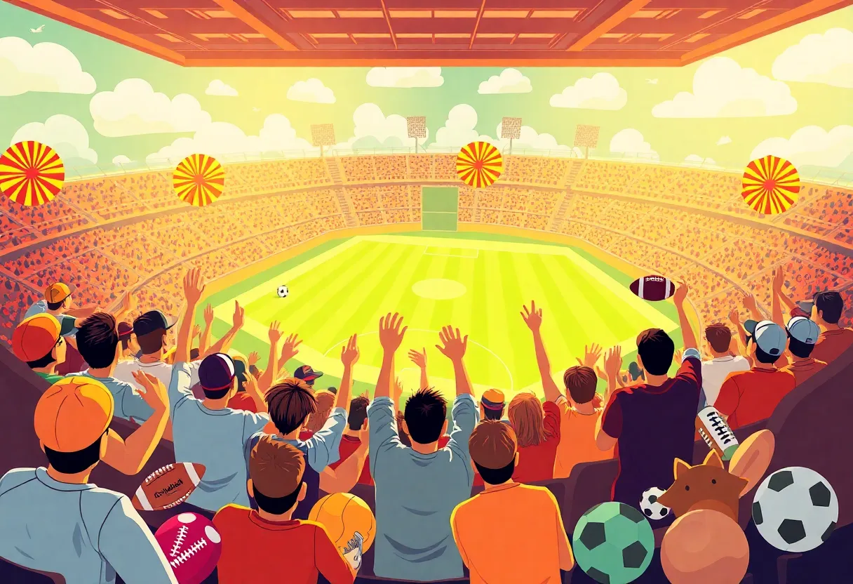 Graphic depicting Arizona sports betting with fans in a stadium