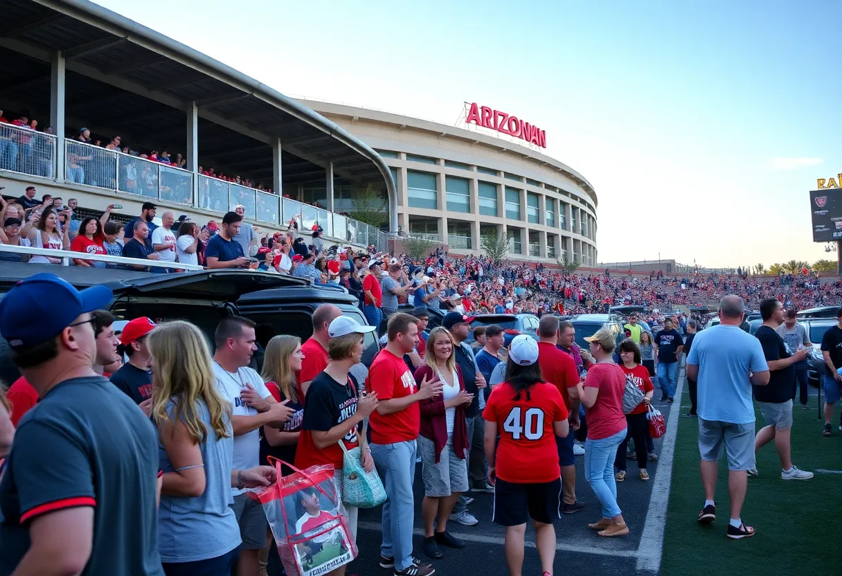 Fans tailgating at Arizona Stadium during a sports event