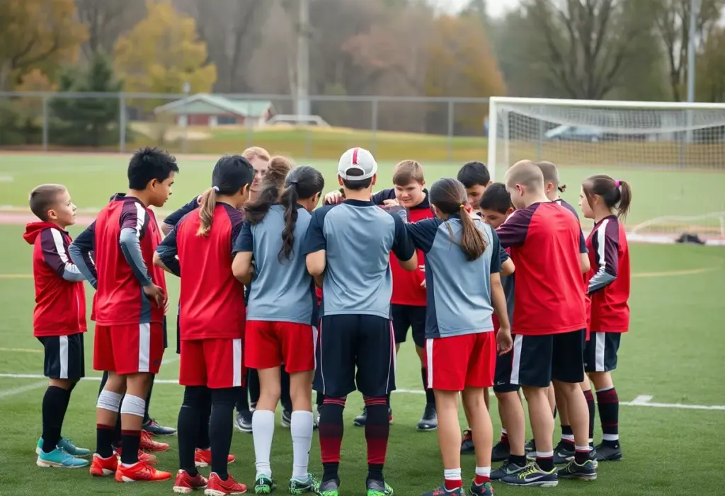 Arizona State football players huddling during practice