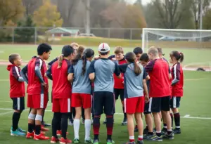 Arizona State football players huddling during practice