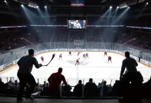 ASU hockey players celebrating their tournament victory on the ice.