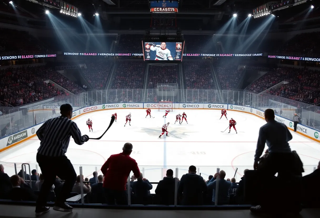 ASU hockey players celebrating their tournament victory on the ice.