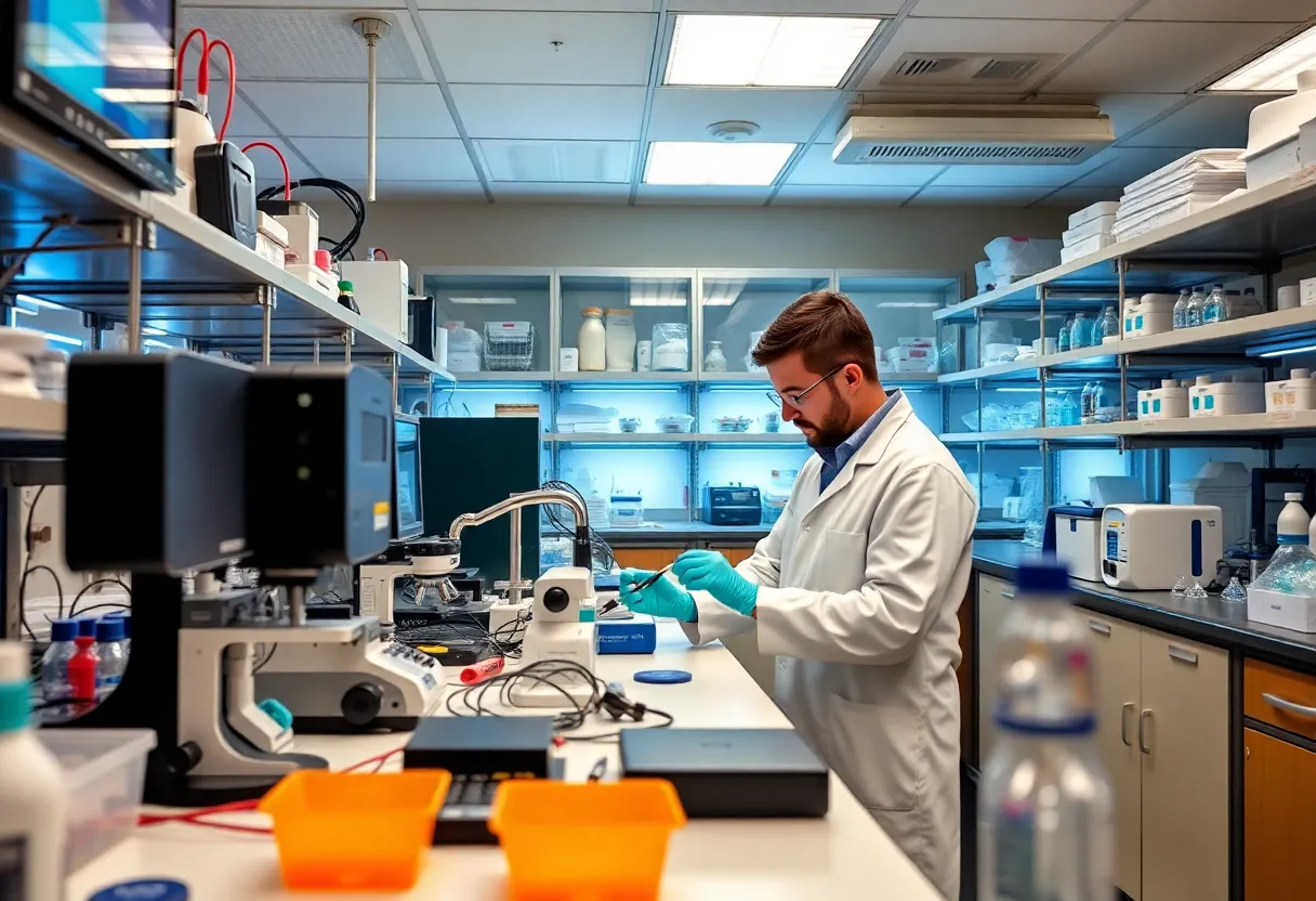 Researchers in a Flagstaff biosciences laboratory